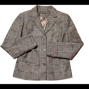 Atelier Wool Blend Mixed Plaid Herringbone Preppy Blazer Womens Size 10 Heritage